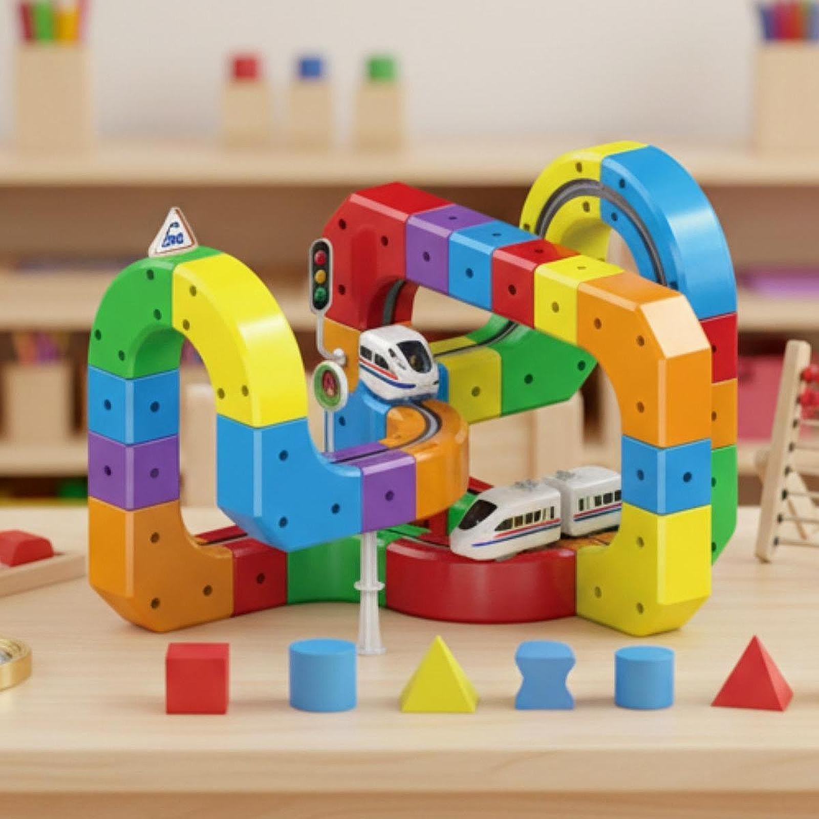 Pista Treno Elettrico Flessibile Giocattolo Assemblaggio Interattivo Accessori Creativi Materiale PP Adatto per Bambini Gioco Famiglia Regalo, 81 Pezzi