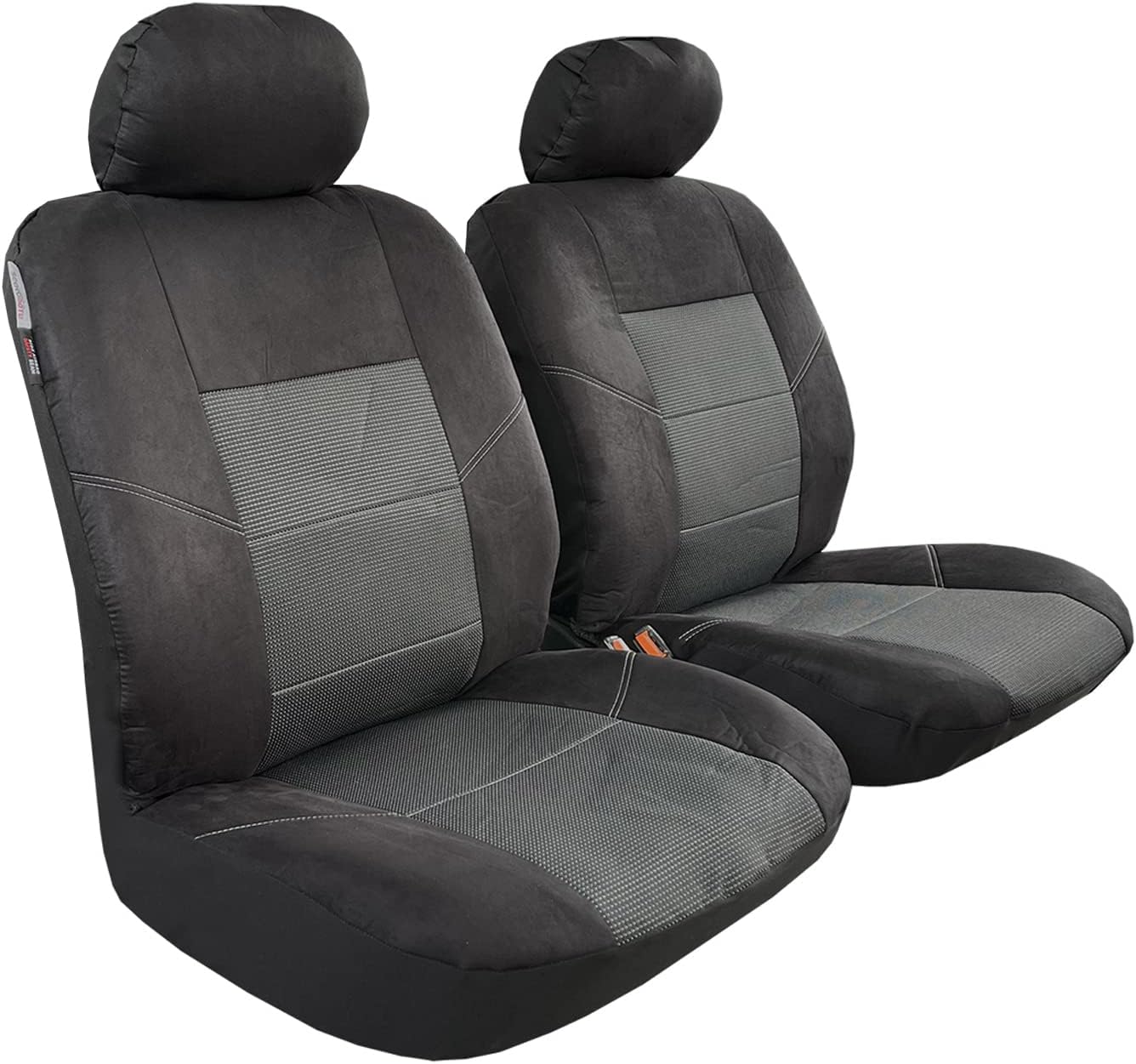 Suede Universal Seat Covers for Trucks Cars Auto SUV Front Interior Set, Black w.2 Detachable Headrests Easy Fit