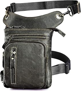 Le'aokuu Mens Genuine Leather Outdoor Sporting Hicking Waist Hip Pack Messenger Shoulder Drop Leg Thigh Bag Pouches For Women G1011 (G1011 Grey)