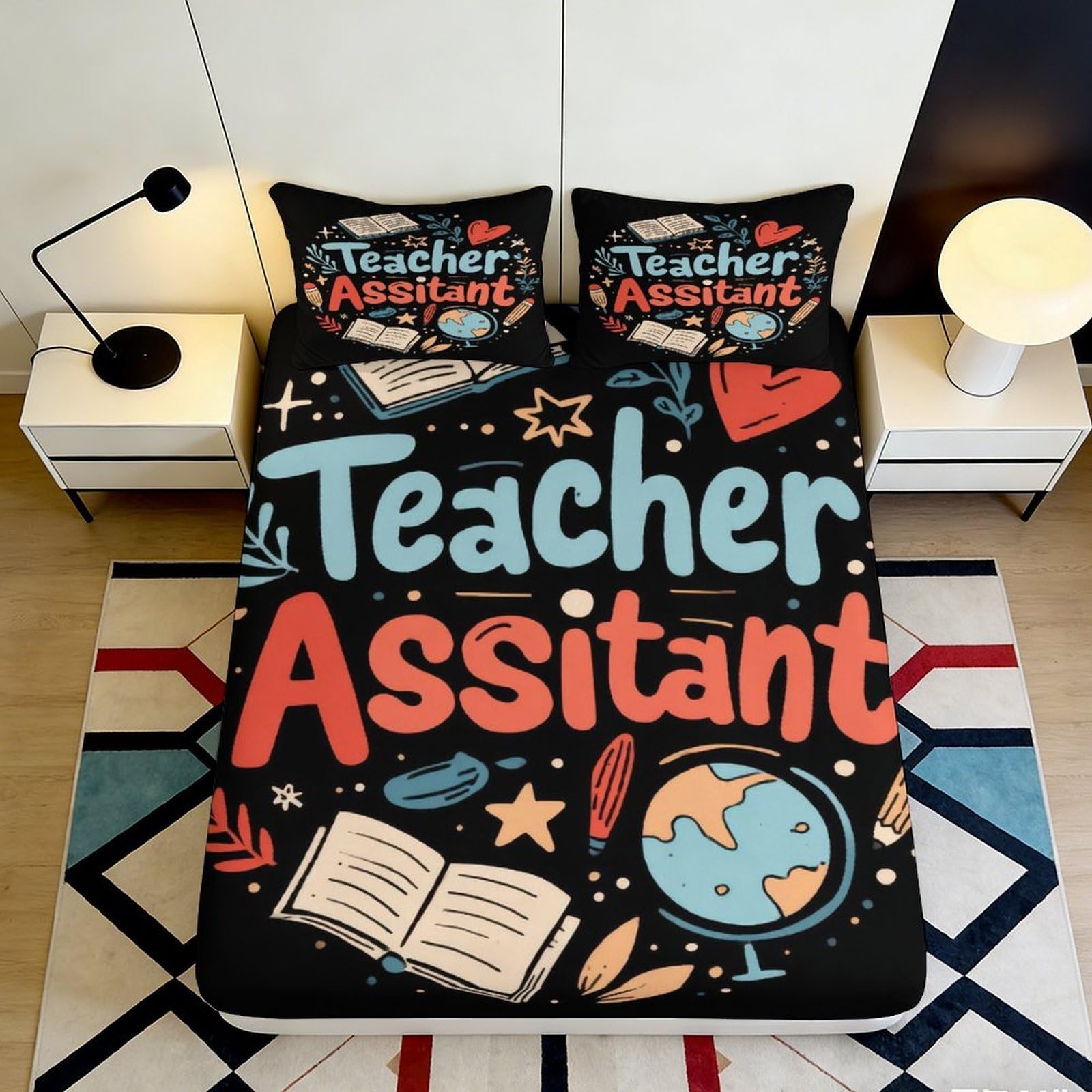 Dhbaneiok Style-6 3D Printed Teacher Assistant Fitted Sheet Microfiber Soft Decorative Bed Cover For Bedroom Dorm Easy Care 90X200x25cm