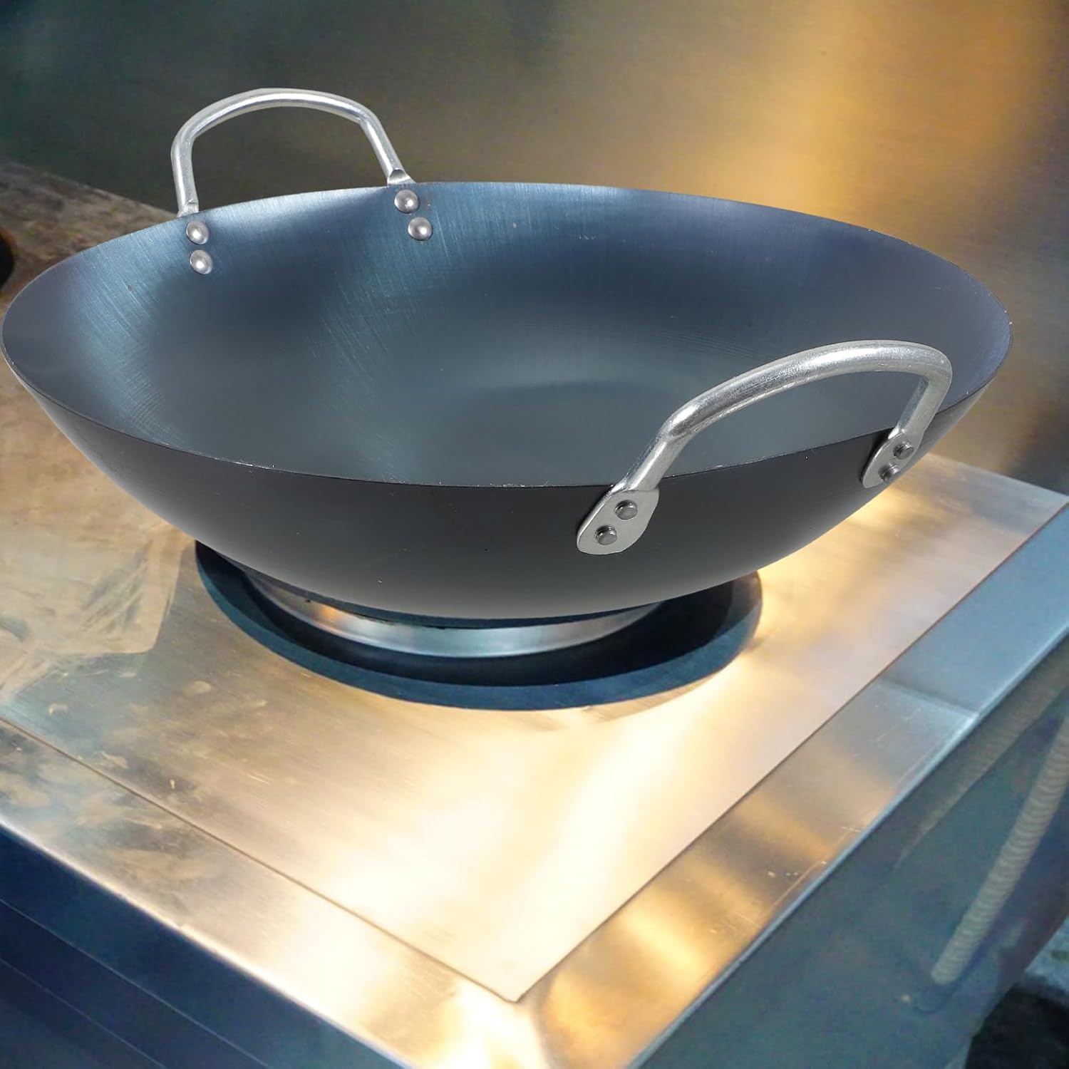PRETYZOOM Thickened Blue Iron Pan Non-stick Frying Pan Iron Wok Lid Stir Fry Round Bottom Wok