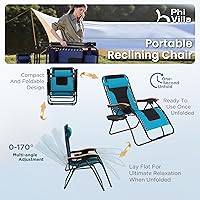 Vista 9 de PHI VILLA Silla XXL de Gravedad Cero Acolchada de Tamaño Extra Grande, Silla Reclinable Plegable para Patio, Asiento de 30 Pulgadas de Ancho
