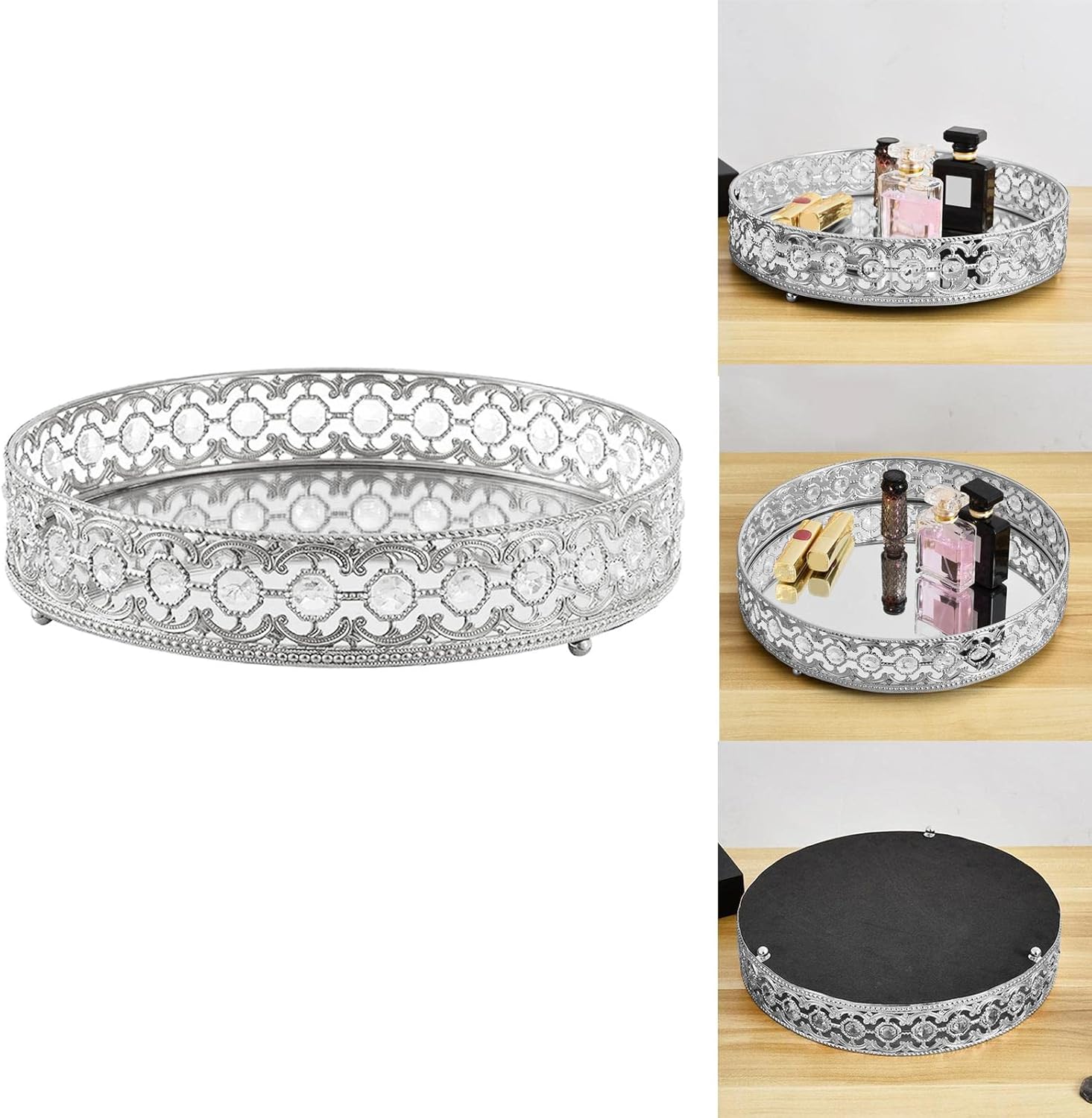 Elegant Crystal Mirrored Makeup Tray | Exquisite Home Decor & Vanity Organizer | Stylish Sparkling Crystals | Great for Jewelry, Plants, Candles 11.81x2.36in, rmUW3boYhDNCj9sLD3e4r