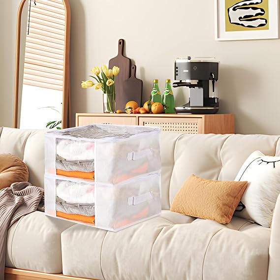 6pcs Clear Clothes Storage Bags 25L Large Zippered Storage Bags
