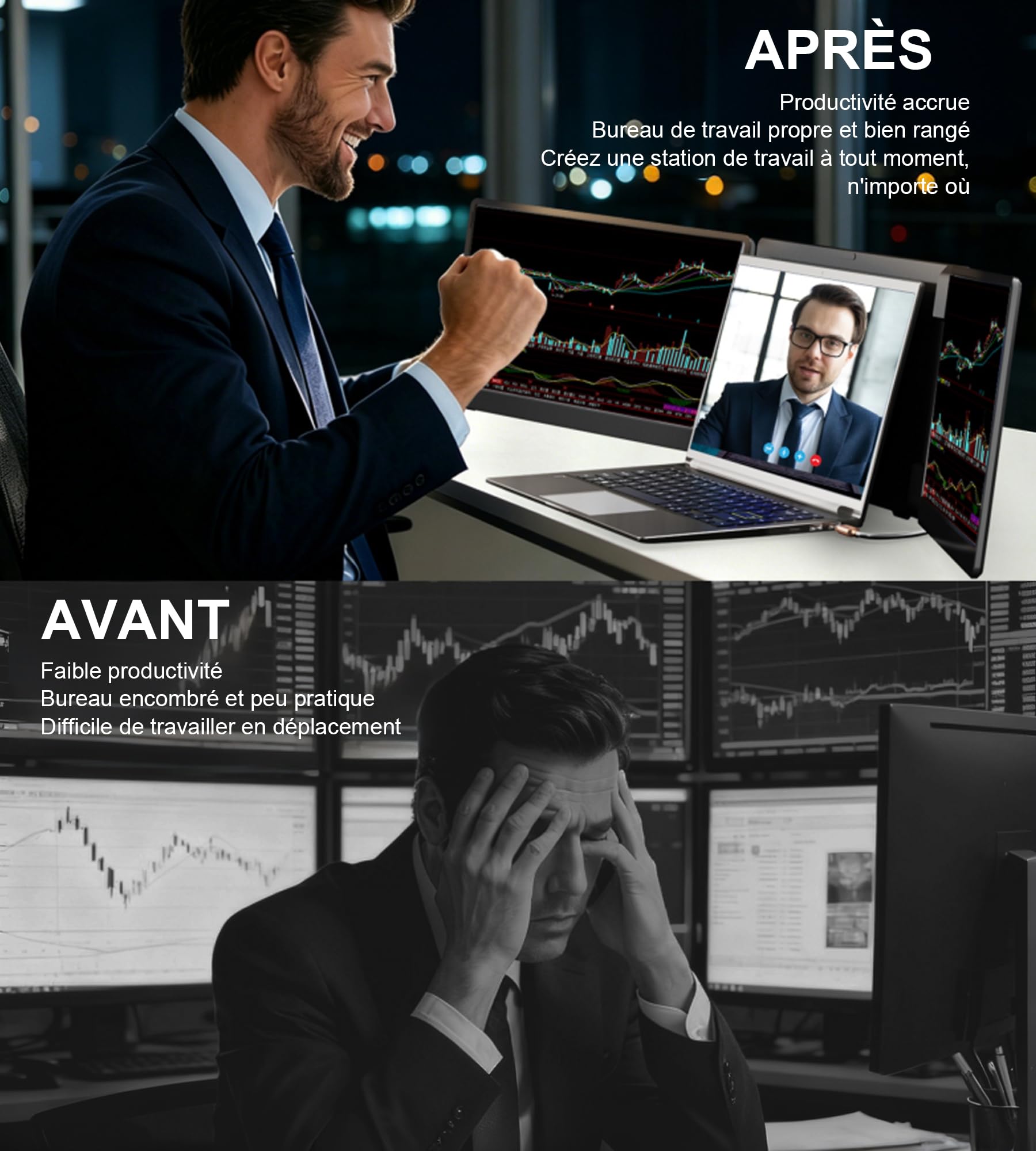 ACOTRISVIEW Double Écran PC Portable 15,6 Pouces, Triple Écran 1080P 16:9