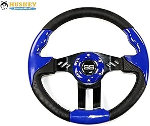 Miniatura 2 de Huskey E-Z-GO - Volante azul con radios cepillados, agarre de textura de fibra de carbono con adaptador de cubo negro mate para Medalist TXT RXV