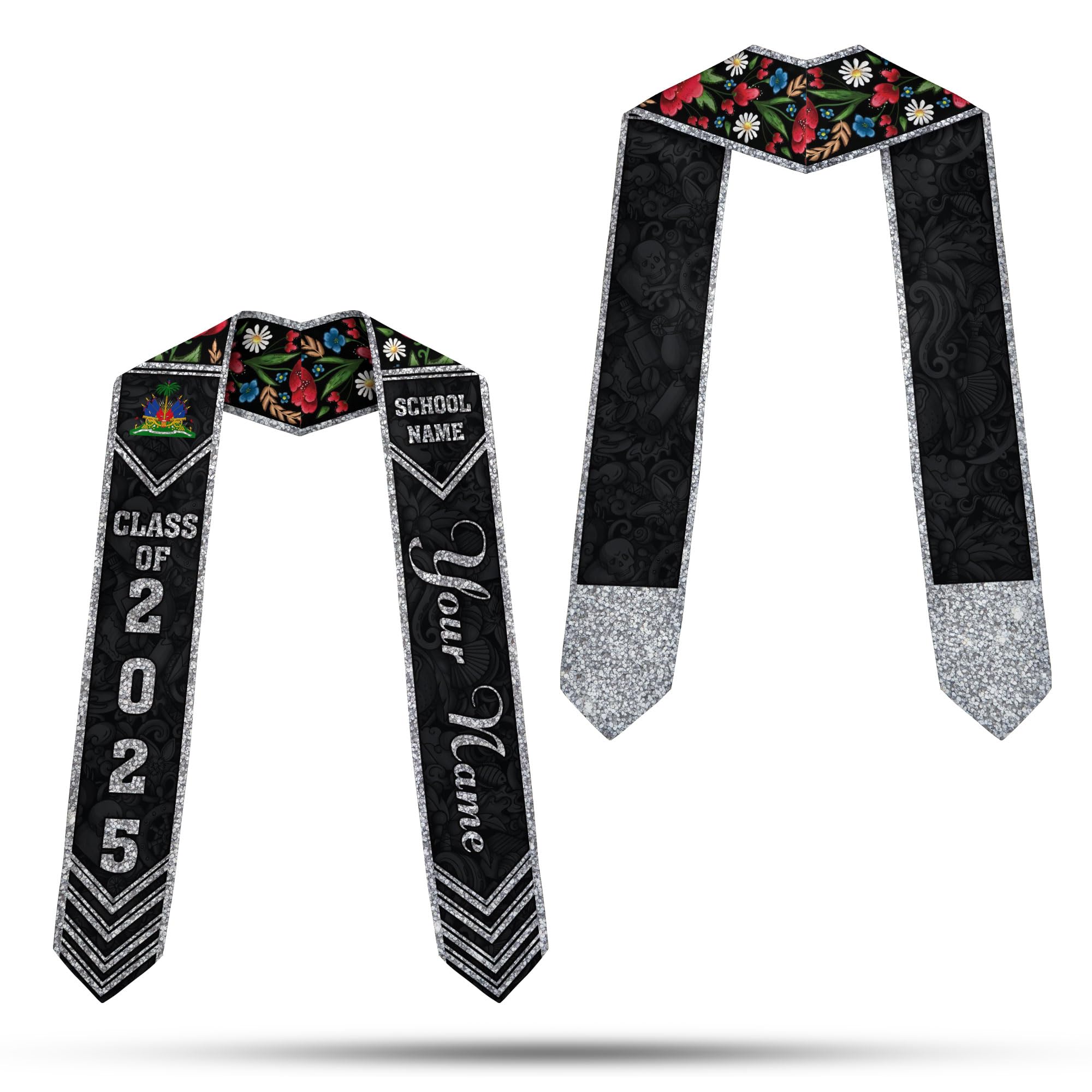 MonkeyVan Custom Haitian Graduation Sash 2025,Personalized Haiti Flag Graduation Stole,Haitians American Flag Graduation Sash S31