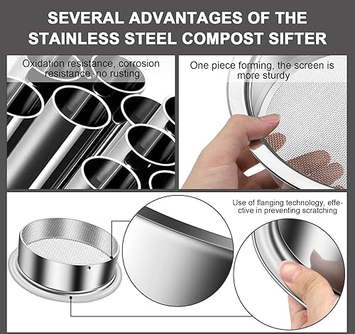 Miniatura 5 de Juego de tamiz de suelo bonsái para jardinería, tamiz de suelo con 5 mallas intercambiables (0.039 in, 0.118 in, 0.197 in, 0.276 in, 0.354 in),
