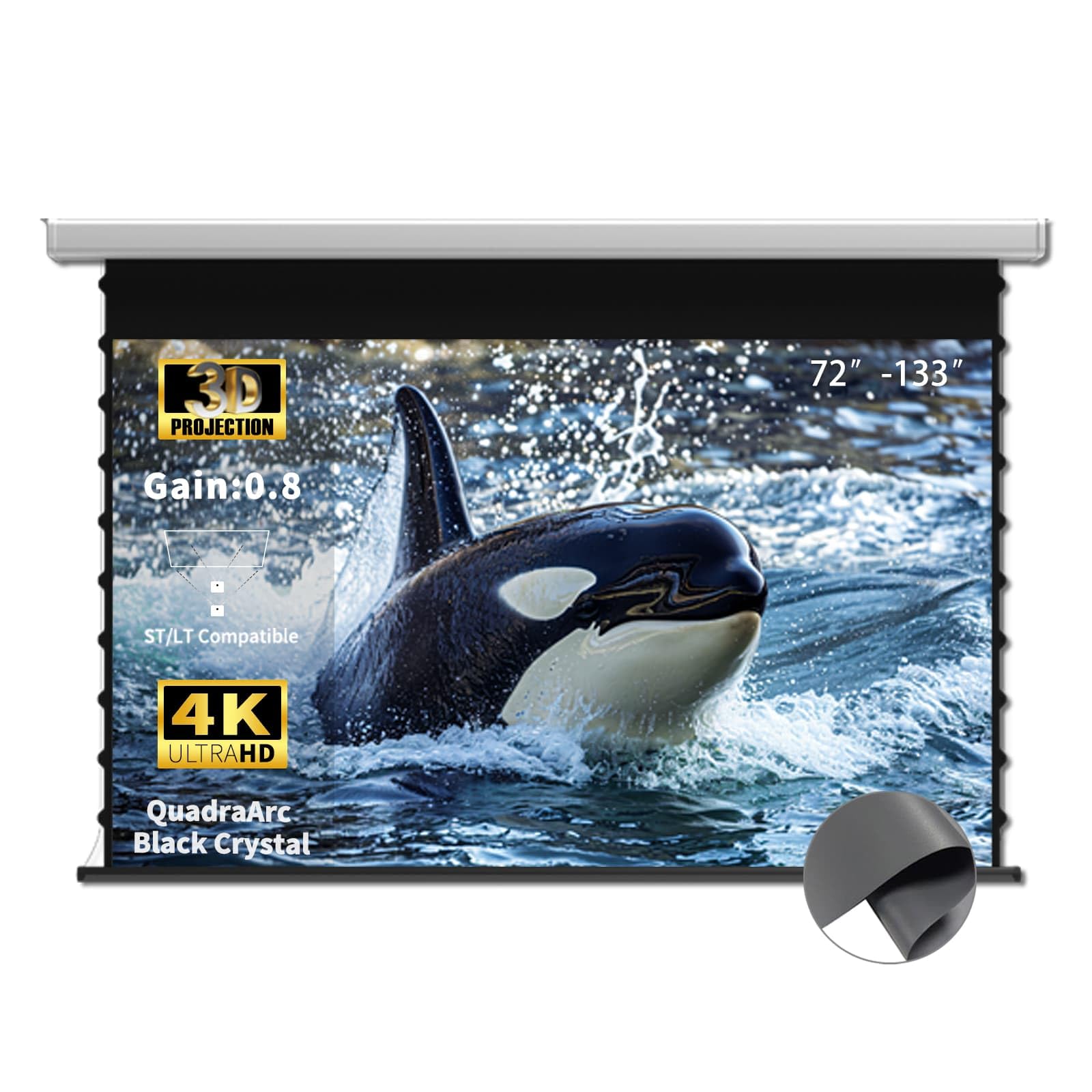 QuadraArc Pantalla de proyección eléctrica automática con caída automática Cristal Negro 4K HD Montaje en Pared/Techo Compatible con proyectores ST/LT (100")