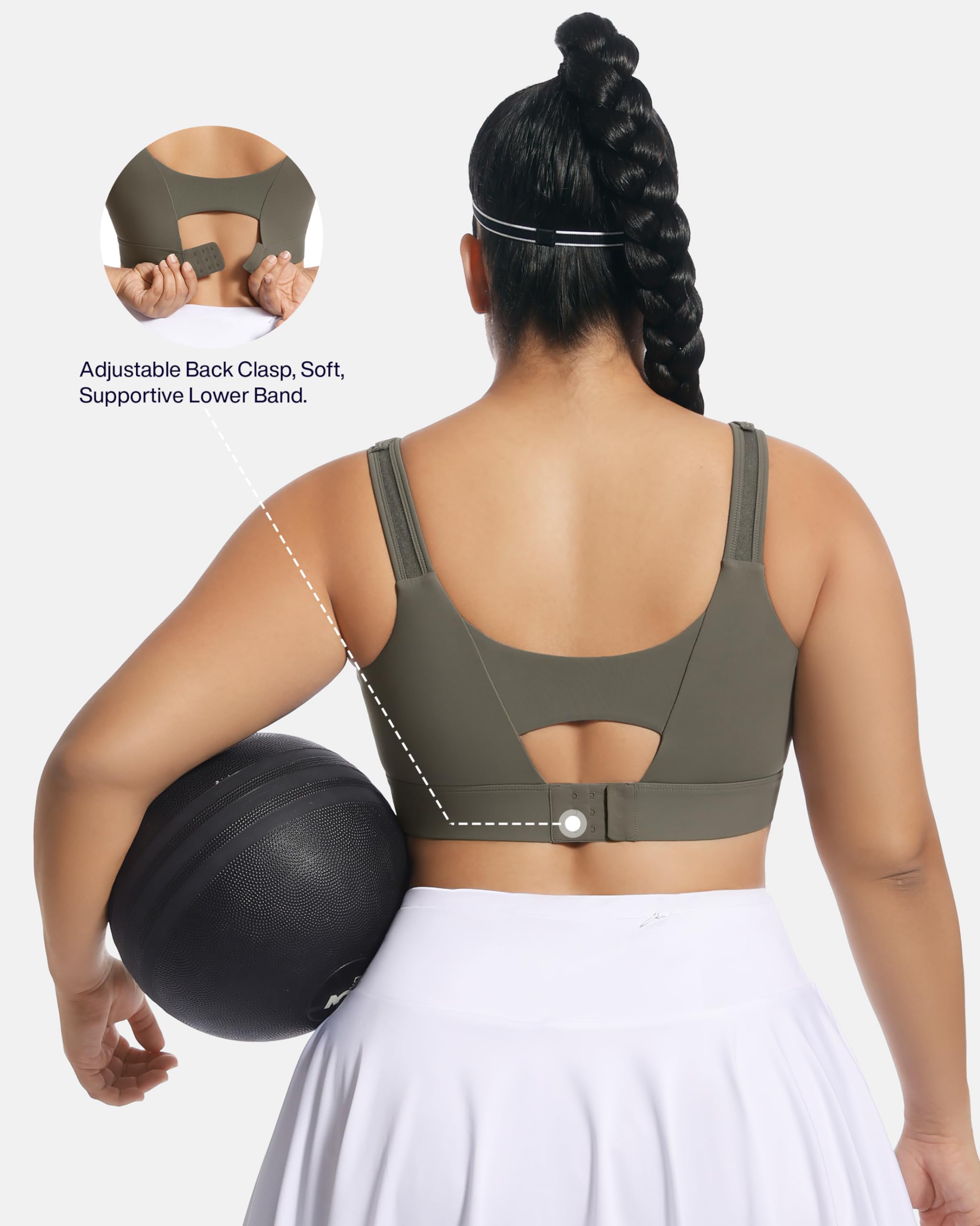 Sujetador Deportivo para Mujer, sin Varillas, Ajustable, Soporte Medio-Alto, Uso Diario, para Busto Grande, Talla Grande, con Almohadillas extraíbles, Polvo de Carbono, XXL