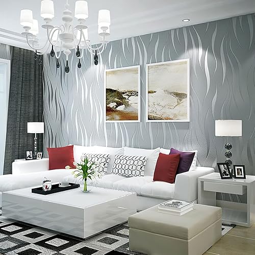 Miniatura 5 de yuyiqi Papel tapiz 3D no tejido, largo 20.8 pulgadas, ancho 393 pulgadas por rollo, papel tapiz moderno de impresión moderna para sala de estar