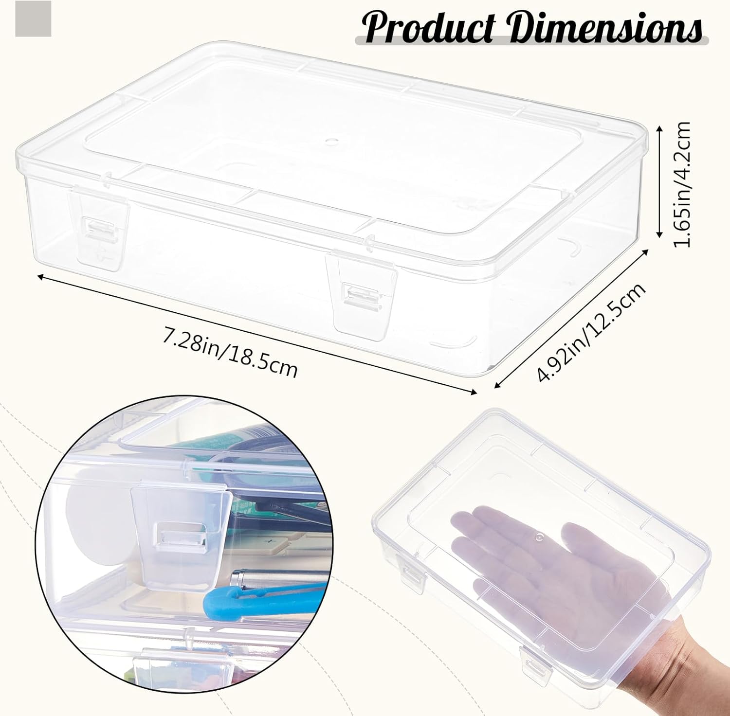 Weysat 12 Pack Clear Plastic Storage Containers with Lids 7.3 x 4.9 x 1.65 Inches Rectangular Empty Hinged Boxes Small Stackable Organizer Boxes for Home Office Beads Craft Supplies