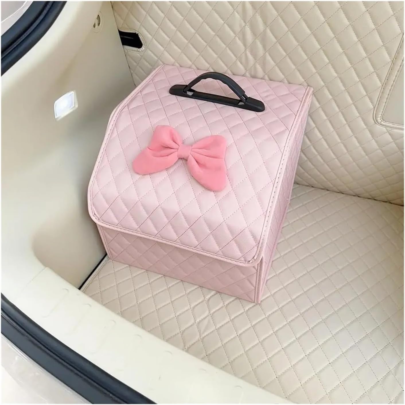 Novelty Auto Supplies-Cute Car Trunk Organizer For Women,Multiple Functional Car Supplies For Stowing Tidying Trunk Storage Box(Bow - Pink-S)