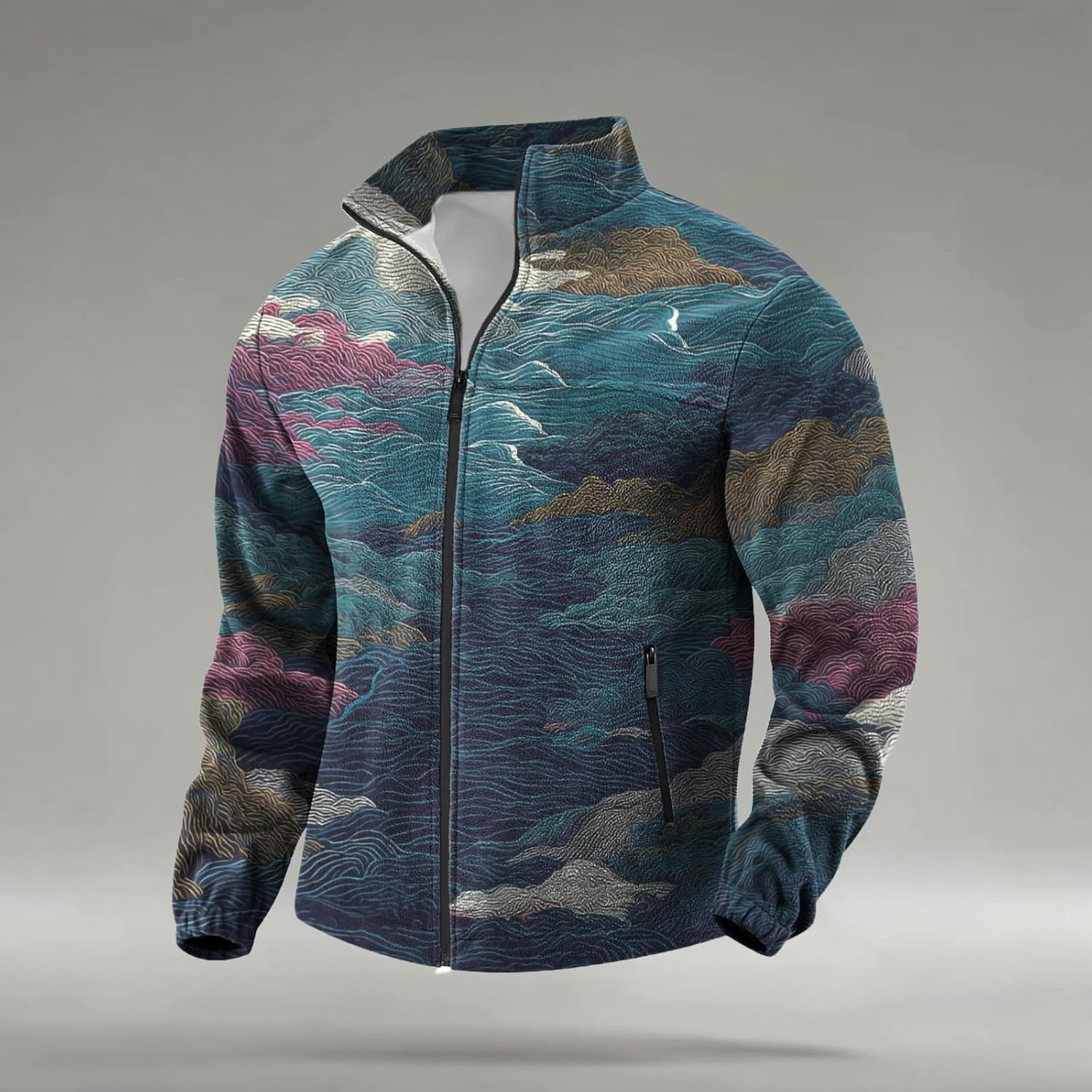 Mens Novelty Print Full-Zip Fleece Hoodie Big and Tall Stylish Trendy Casual Gym Training Warm Sweatshirt - Image 2