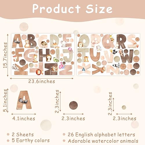 Miniatura 4 de Calcomanías de pared del alfabeto de animales, letras del alfabeto para pared, calcomanías de pared para niños, niñas, dormitorio, educativo, ABC,