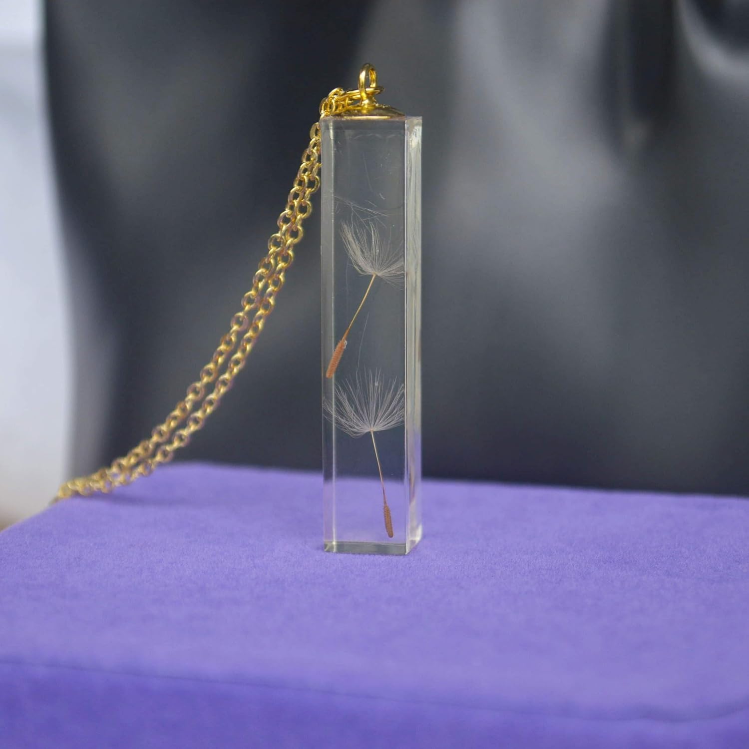 2 Dandelion Make a Wish Real Flowers Transparent Cube Resin Pendant 18k Gold Plated Necklace