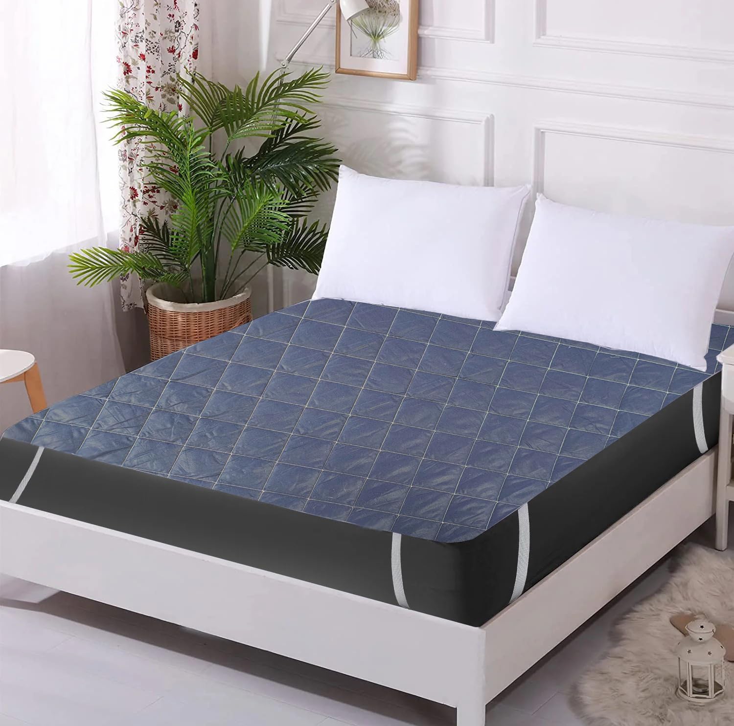 Trance Home Linen Mattress Protector King Size Double Bed| 100% Cotton Quilted |Water Resistant | Breathable Quilted Bed Cover 100% Cotton Pad with Elastic Straps on Corners (72x84 inch, Dark Blue) (B0D4Z993N3) Amazon Price History, Amazon Price Tracker