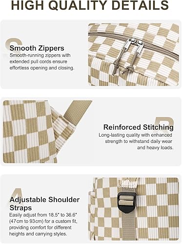 Miniatura 4 de VASCHY Mochila de viaje de pana, estilo vintage, casual, kawaii, estética, de forro polar, mochila para la escuela y el trabajo