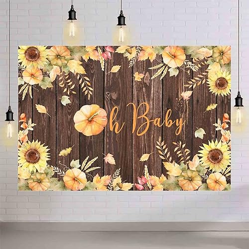 Miniatura 4 de telón de fondo de otoño Oh Baby de 7 x 5 pies para otoño, Acción de Gracias, calabaza, madera rústica, baby shower, fotografía, fondo, dar gracias,