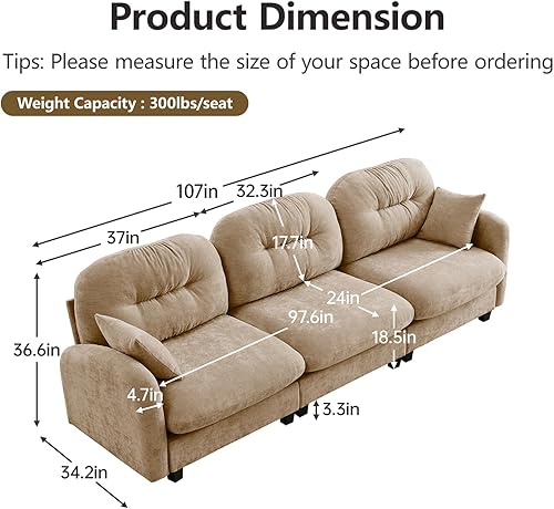 Miniatura 2 de Sofá modular de gran tamaño de 107 pulgadas, sofás seccionales grandes color camello para sala de estar, juego de sofá esponjoso de chenilla,