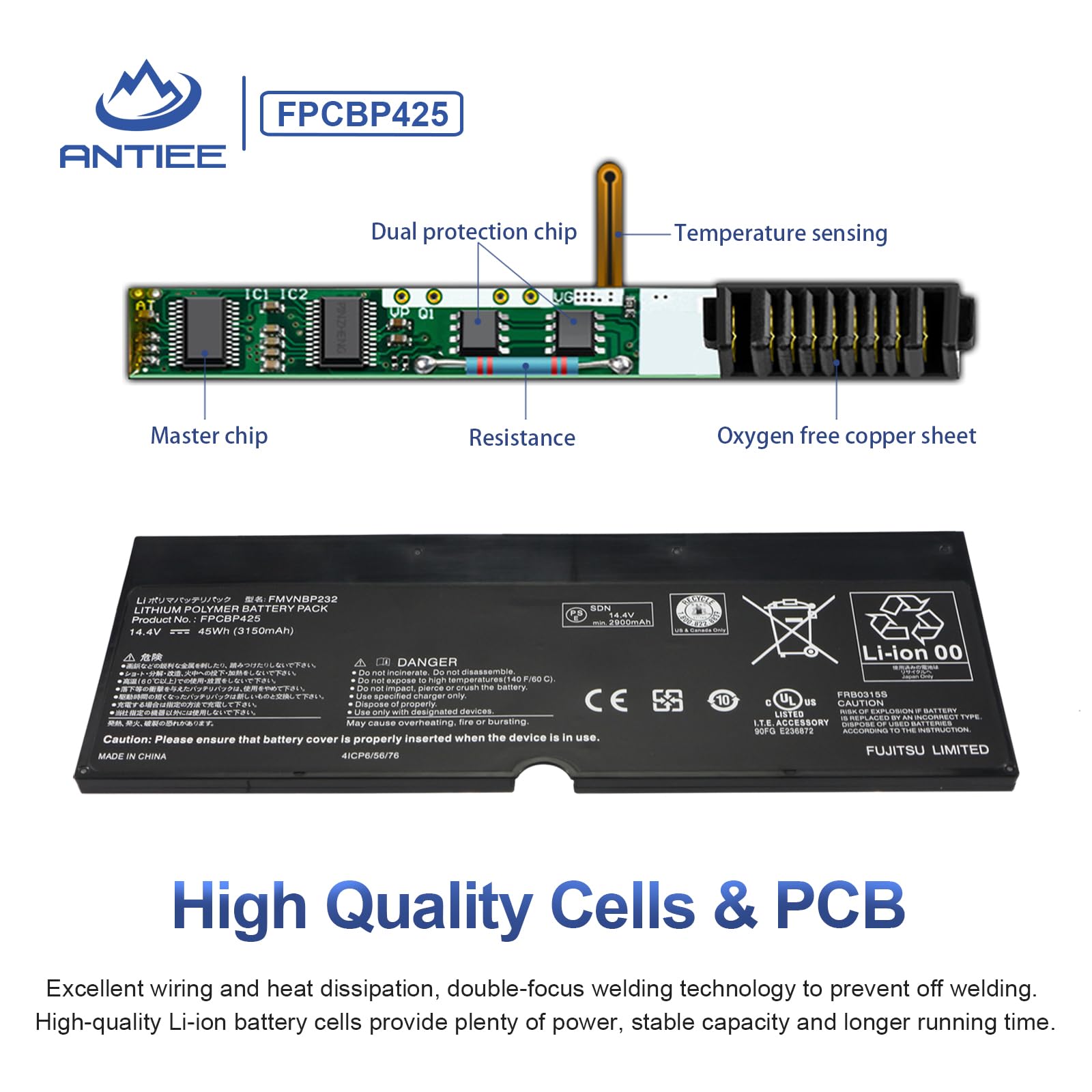 ANTIEE FPCBP425 Laptop Batterie per Compatible with Fujitsu LifeBook T904 | T935 T936 U745 2-in-1 Ultrabook Series Notebook FMVNBP232 FPB0315S Replacement Batterie 14.4V 45Wh 3150mAh