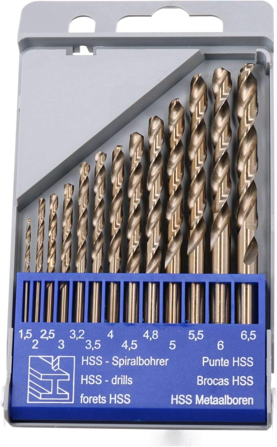 13pc HSS Cobalt Twist Drill Bit Set Metric MM Sizes 1.5mm - 6.5mm Drilling