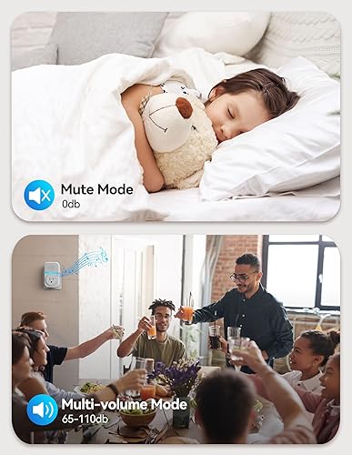 Miniatura 31 de TECKNET Timbre inalámbrico, timbre autoalimentado, timbre inalámbrico de 0 a 110 db para hogar, aula, IP66, impermeable, 1300 pies, con enchufe