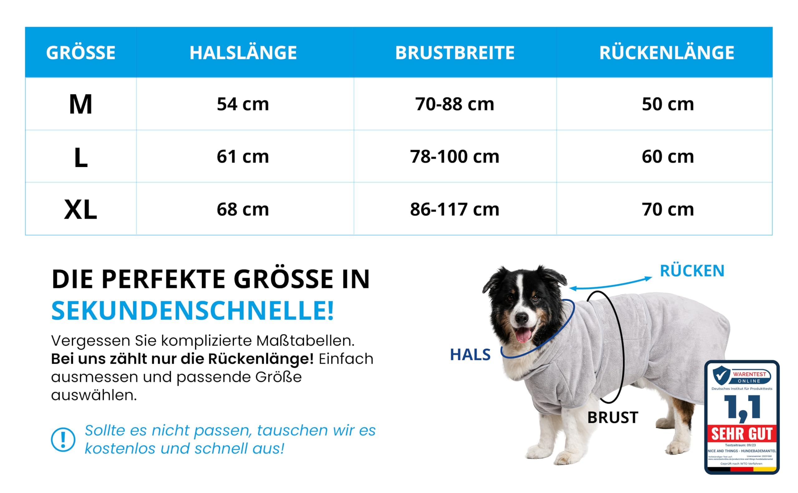 Hundebademantel - Flauschiger Mikrofaser-Mantel Grösse: XL - grau | für trockene, glückliche HundeSaugstark, Maschinen waschbar
