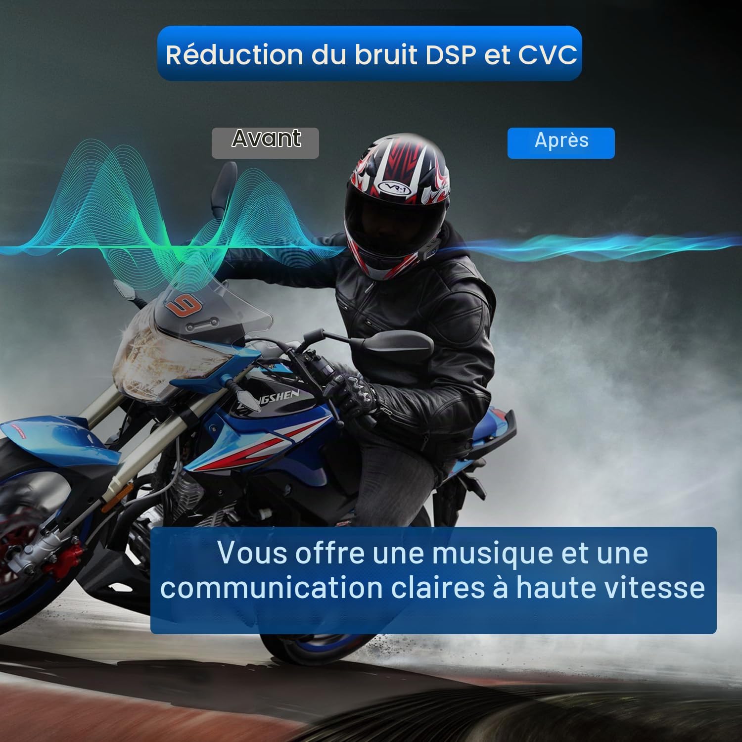 Intercom Moto Duo pour 2 Casques TK-X2 Ecouteur Bluetooth pour Casque Moto, 1000M Kit Main Libre Oreillette Bluetooth, Communication Système pour Motocross/ATV/Motoneige/Vélo(2 Pièce)