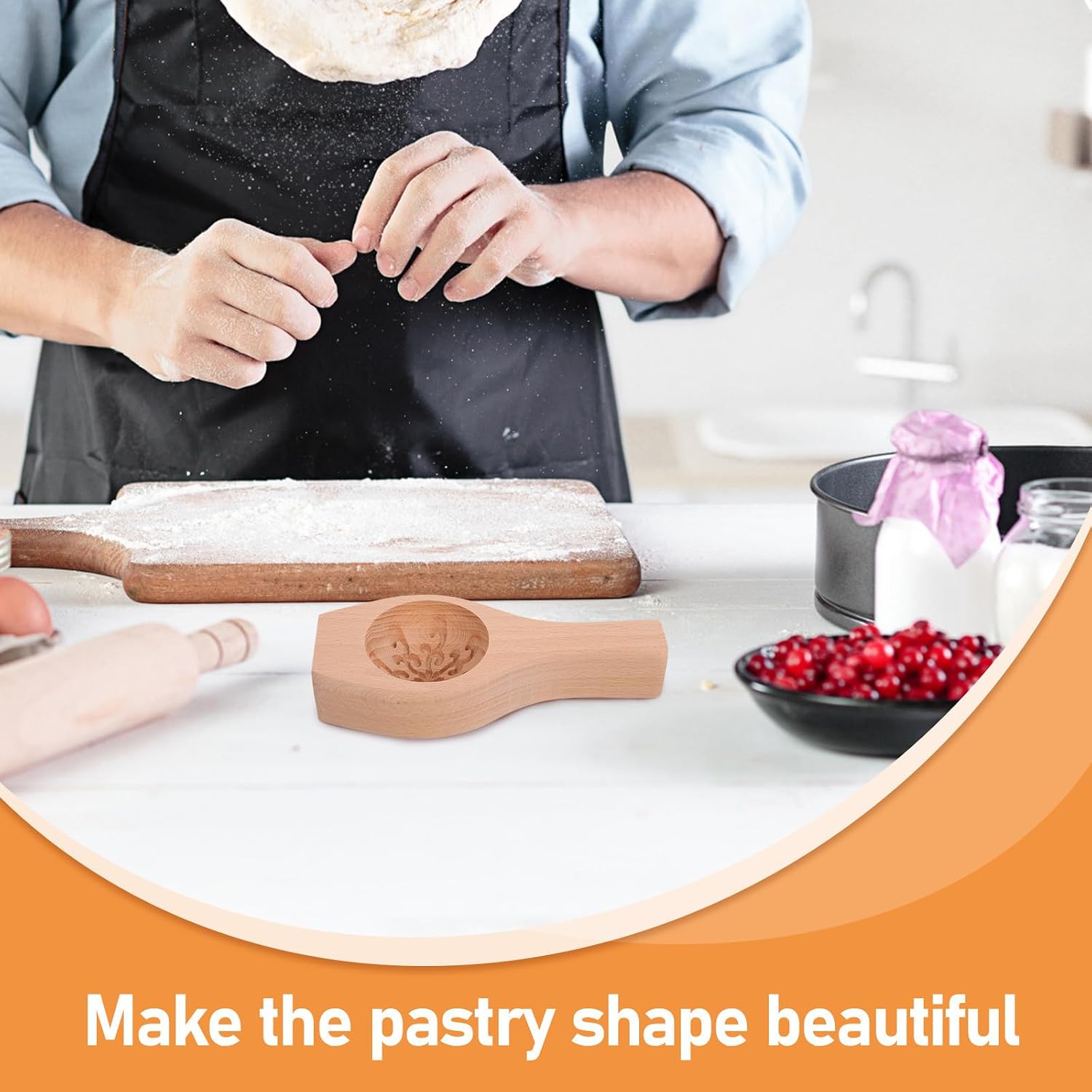 Ciieeo Wooden Flower Shape Cookie Mold for Baking Pastries, Easy to Use DIY Traditional Chinese Mold with Elegant Appearance, for Homemade Cookies and Desserts