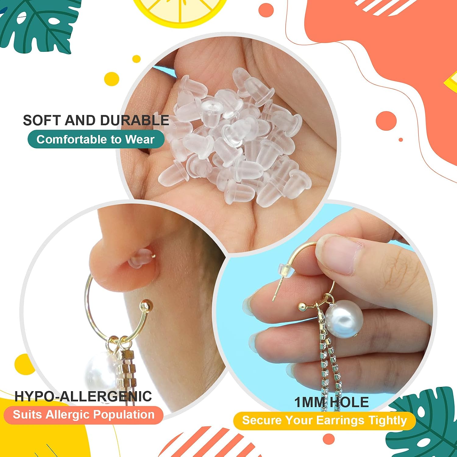 Silicone Earring Backs, 800 Pcs Soft Rubber Earring Stoppers, Clear Earring Backing Replacement for Stud Post Fishhook Earrings(4 Styles)