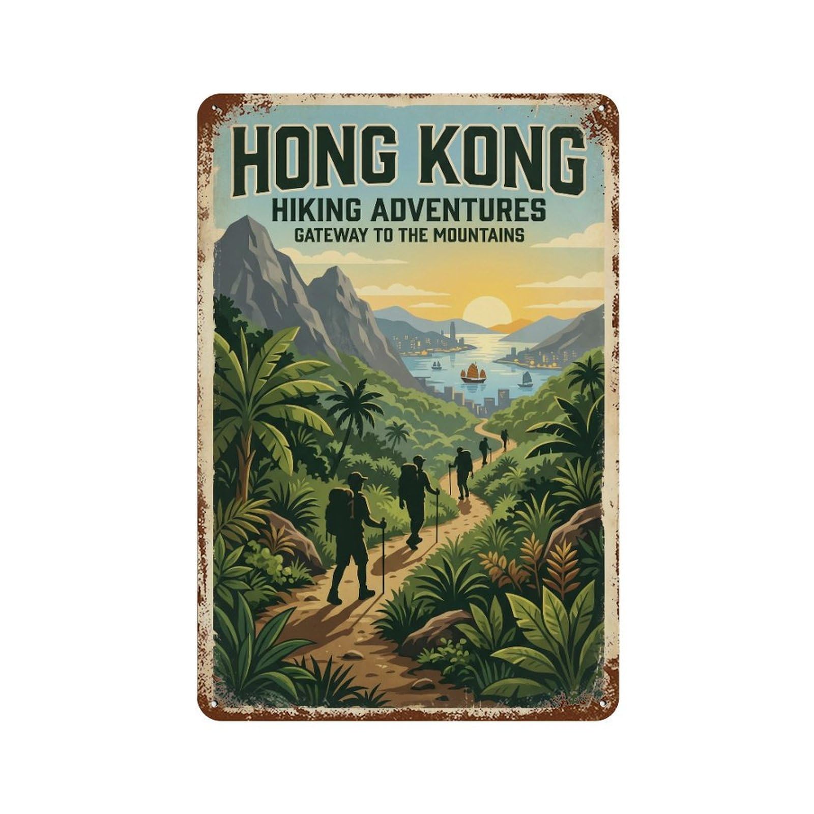 Metal Tin Sign Vintage Travel Hong Kong Hiking