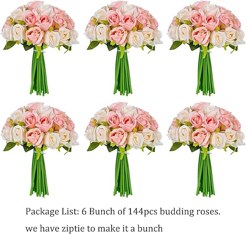 Miniatura 5 de BLOSMON Rosas artificiales de 24 cabezas rosas falsas rosas y champán ramo de boda para novia arreglos florales de rosas artificiales a granel para