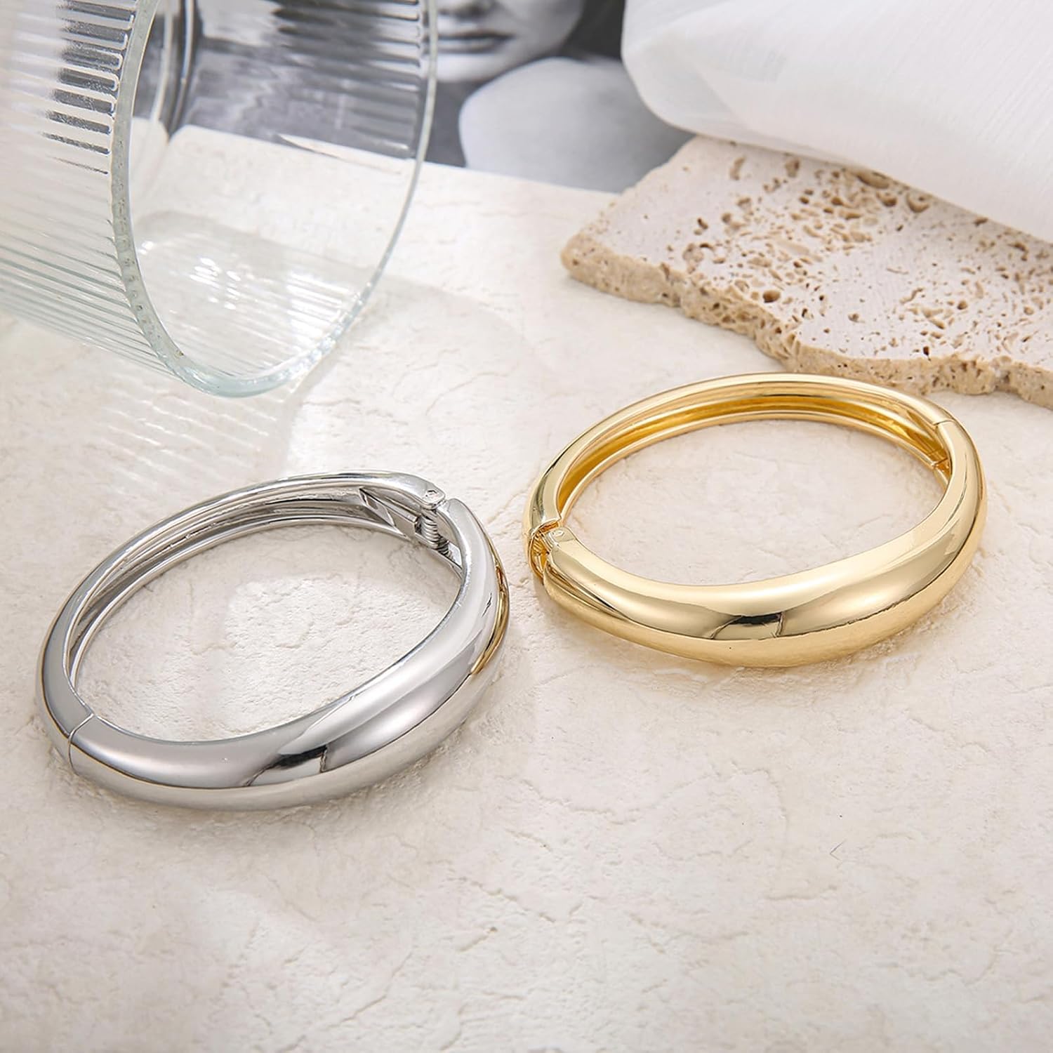 Chunky Gold Cuff Bangle Bracelets for Women Silver Trendy Hinged Cuff Open Wide Chunky Bracelet Irregular Minimalist Bangle Jewelry - Image 6