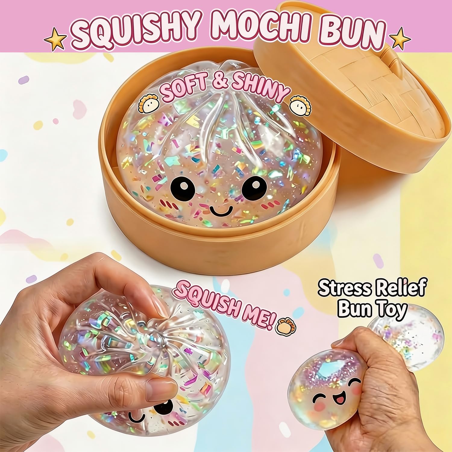 Dumpling Squishy - Set di 2 palline da stress morbide (A+B)