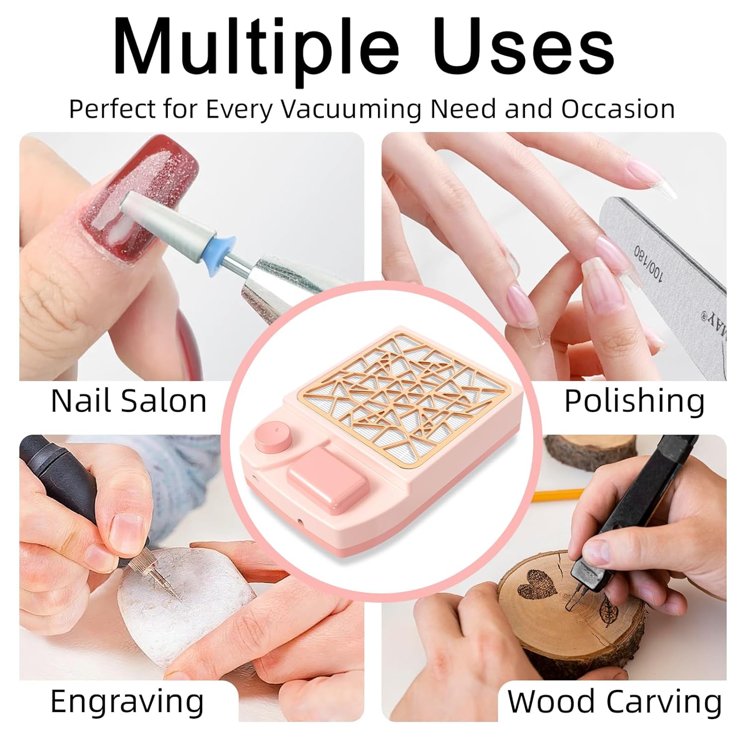 Cordless Nail Dust Collector, 4000RPM Rechargeable Nail Fan Dust Collector with Adjustable Speed & Reusable Filter, Compact for Nail Tech Beginner Nail Students & Home Use, Mother's Day Gift for Moms