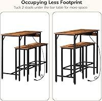 Vista 7 de HOOBRO Juego de mesa de bar y sillas, juego de mesa de comedor de 39.4" con toma de corriente, juego de mesa de pub de 3 piezas, mesa de bar