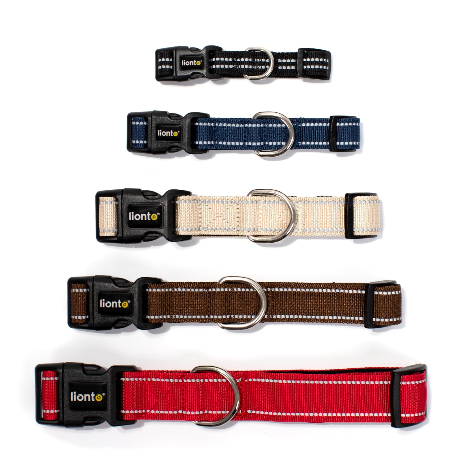 lionto Collare per cani imbottito in nylon riflettente impermeabile regolabile, taglia S, marrone