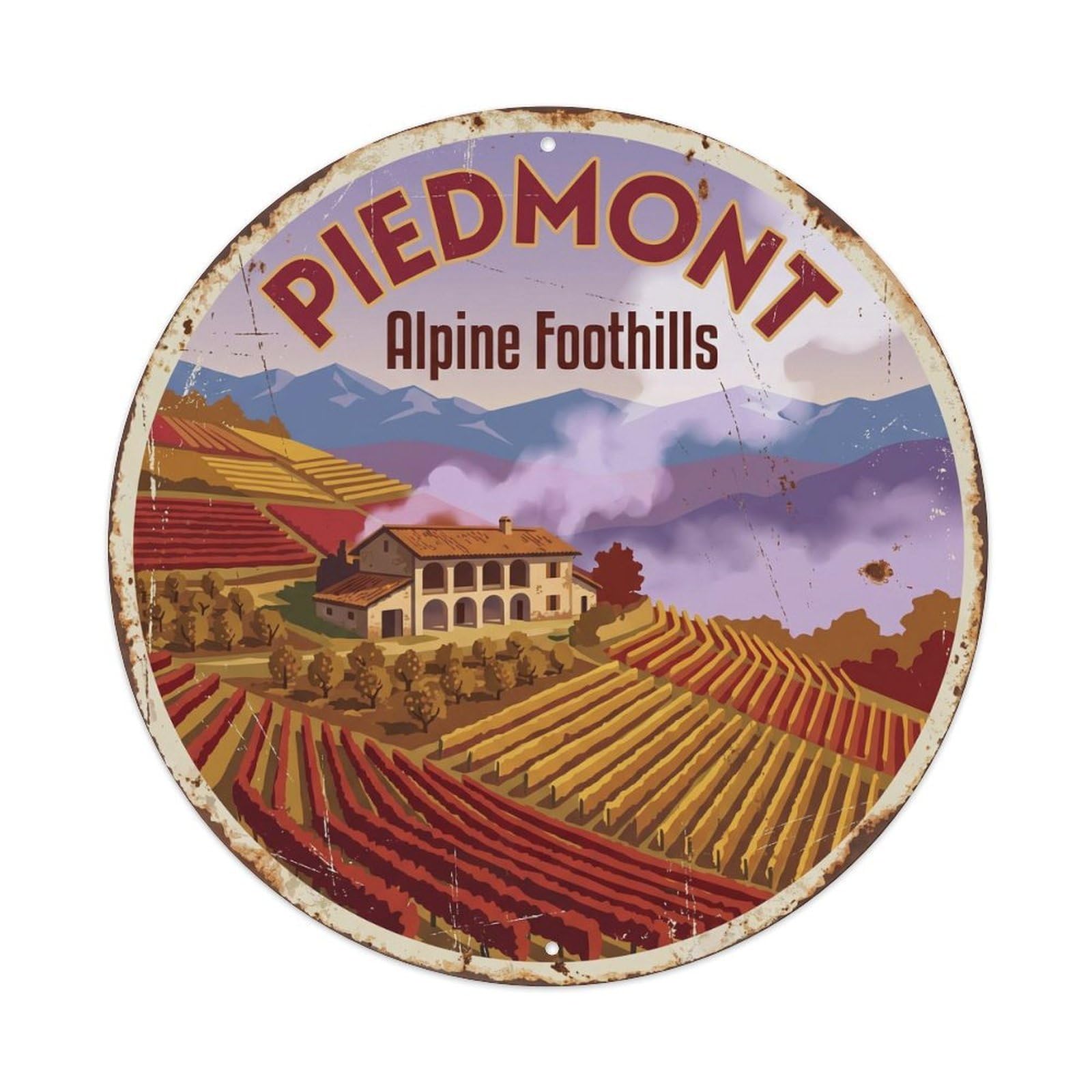 Vintage Travel Piedmont Vineyard Countryside Metal Tin Sign