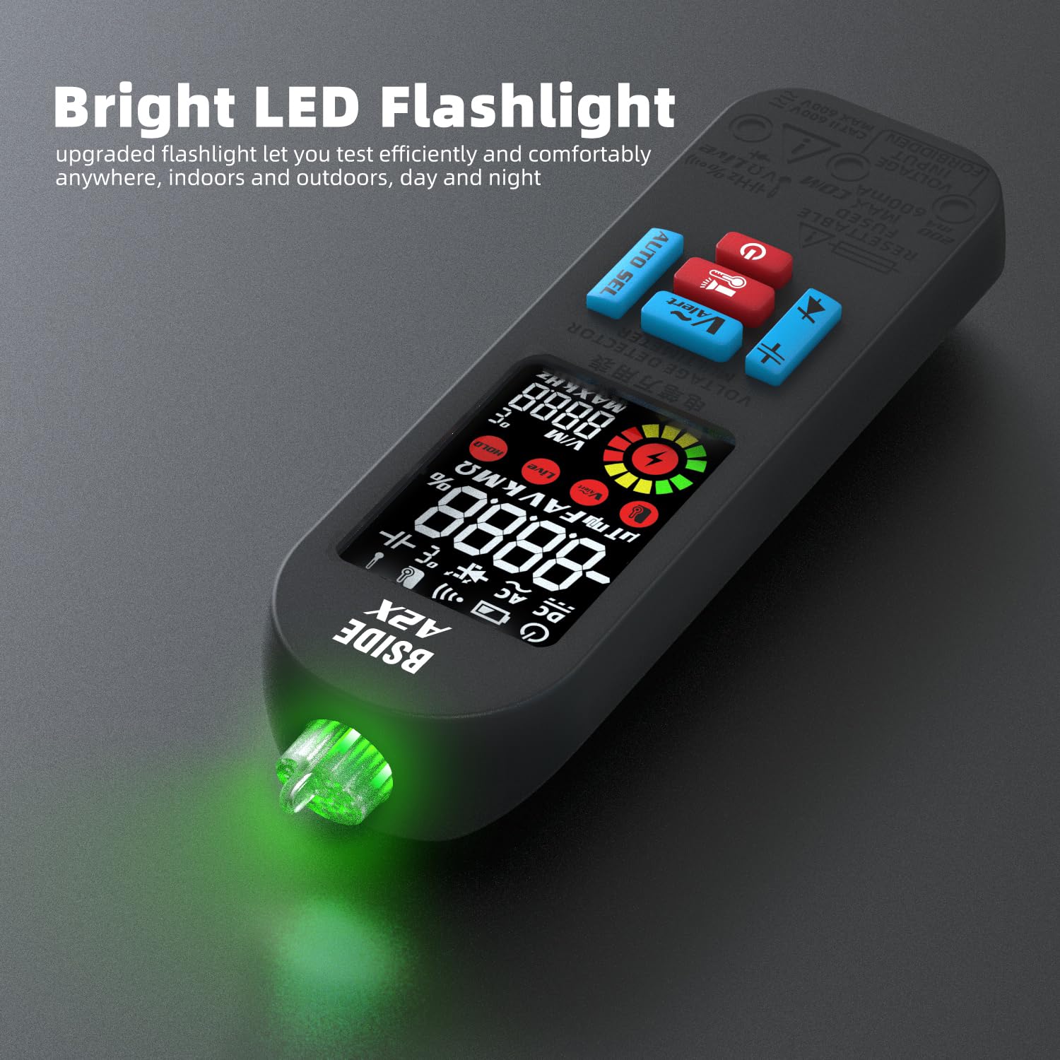 BSIDE Rechargeable Digital Multimeter Electrical Amp Tester Color LCD 6000 Counts Automatic Smart Voltmeter VFC Capacitance Diode AC DC Current Continuity Voltage Tester with Carrying Case