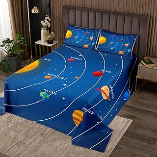 Erosebridal Outer Space Bedding for Girls Queen Size Solar System Bedspread for Boys Teens Kids Universe Themed Bedroom Decor Coverlet Set Blue Galaxy Planet Print Bed Set Space Theme Bedding