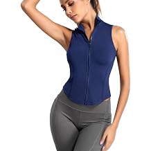Women Summer Lightweight Cropped Athletic Zip Up Sleeveless Jackets Workout Gym Seamless Vests