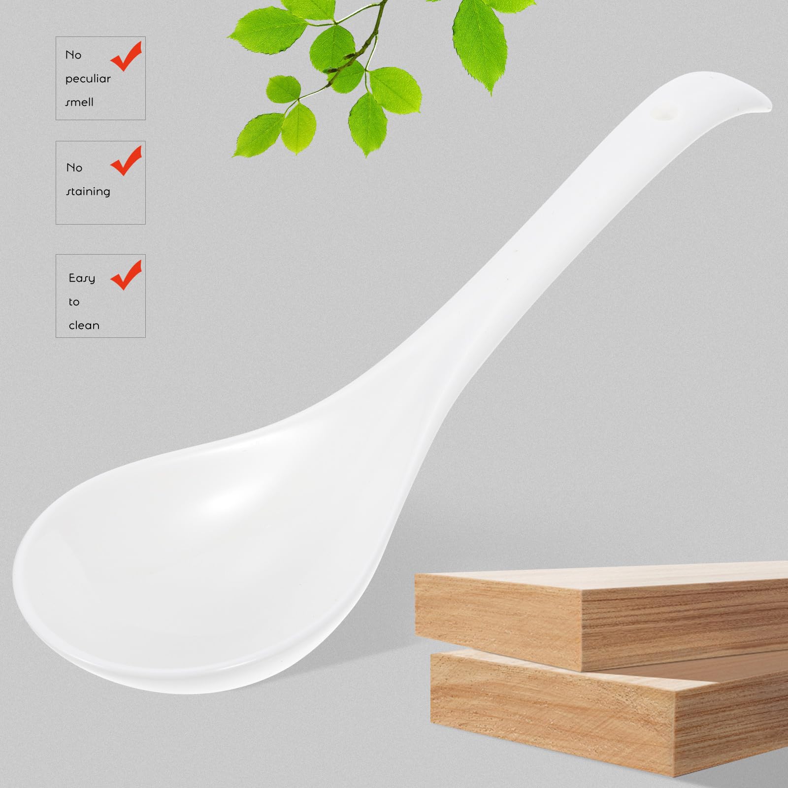Lot de 6 Cuillères de Service en Céramique Blanches, Résistantes aux Rayures et Éclats, Soupe Riz Cuisine Maison