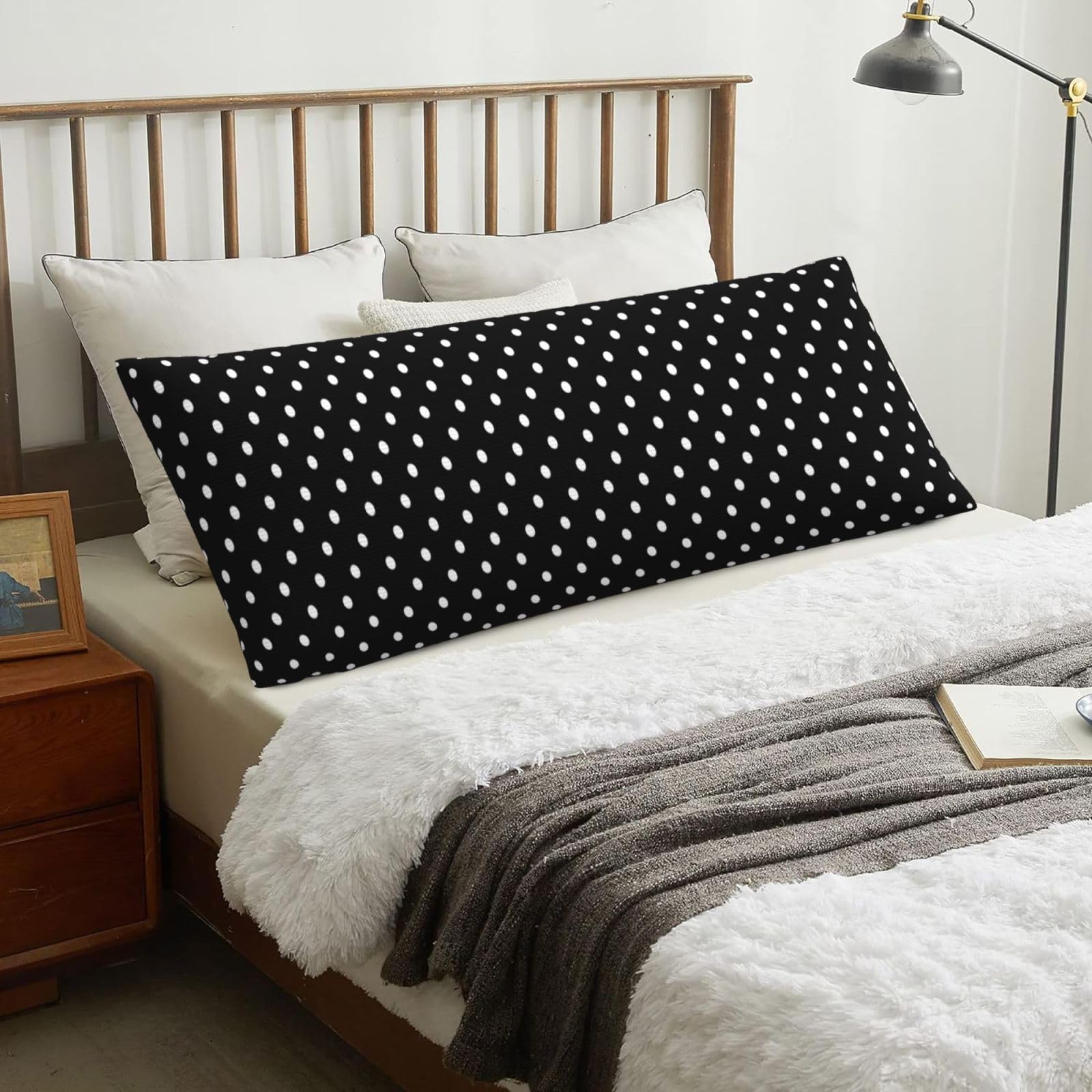 White Black Polka Dot, Body Pillow Cover with Zipper,Long Body Pillowcase 20 x 60 in