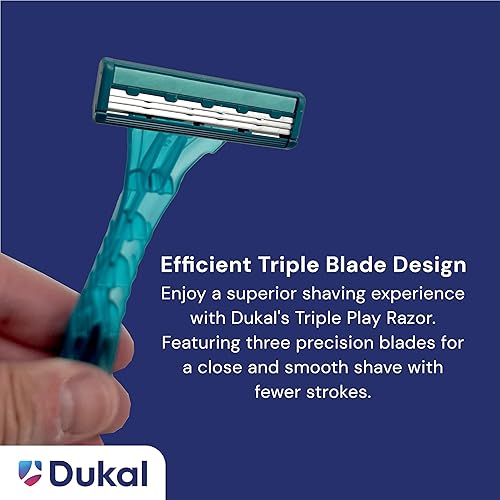 Miniatura 4 de Dukal Dawn Mist Triple Play - Maquinilla de afeitar facial, mango verde azulado con protector de plástico transparente, paquete de 500