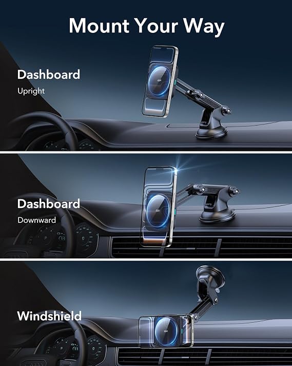 ESR for 15W MagSafe Car Mount Charger, Dashboard/Windshield Suction Cup Wireless MagSafe Car Charger for iPhone 17e Air 17 Pro Max 16 15 14 Plus 13 12 Mini, Galaxy S25/S26 Series, Fast Charging