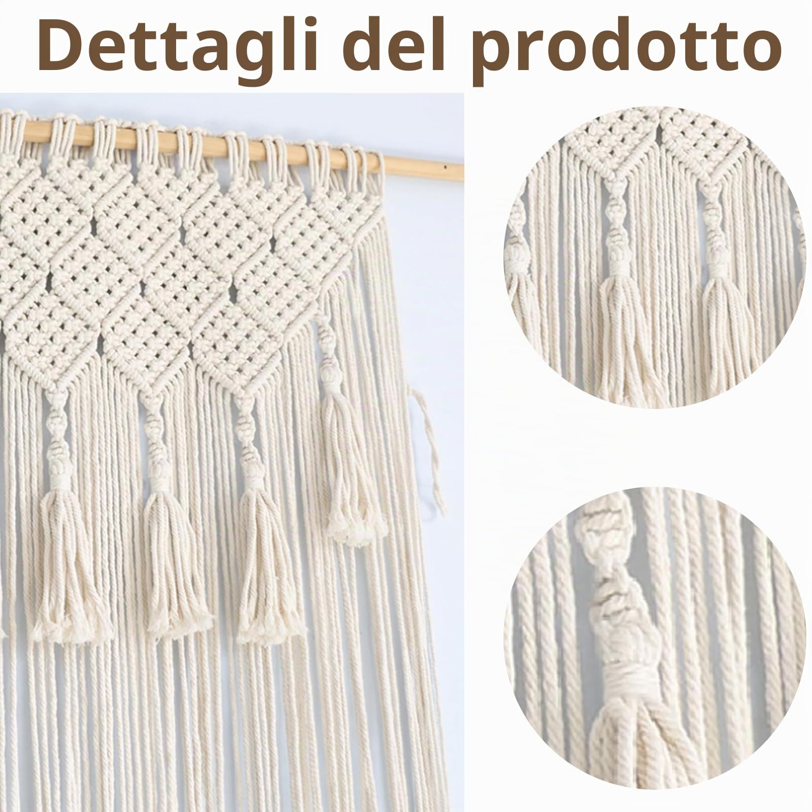 Tenda in Macramè Tessuta a Mano, 65 x 200 cm, Stile Bohémien, Divisorio in Corda di Cotone per Finestra, Porta o Matrimonio