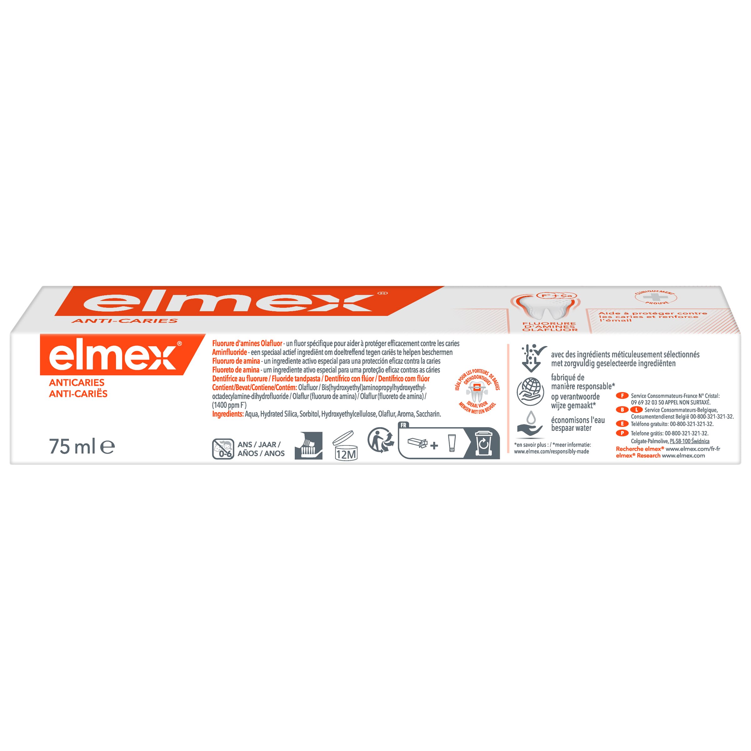 Elmex Protección Caries Pasta de Dientes con Fluoruro de Amina | Pack 4 Uds x 75ml | Protege contra la Caries | Dentífrico que Fortalece el Esmalte | Protección Superior de los Dientes