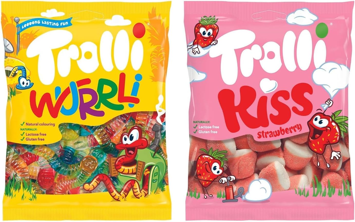 Trolli Gummy Candy Wurrli And Kiss, Imported Jelly & Chewy Candy combo 200 gm | Back To School | Imported