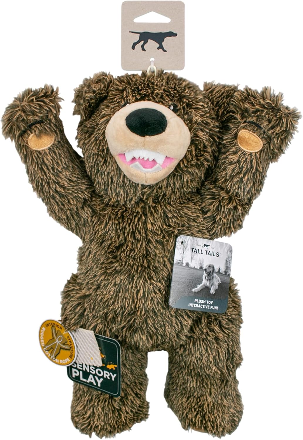 Tall Tails Grizzly Rope Body Dog Toy – Durable Plush Squeaky Dog Toy for Snuggling & Play